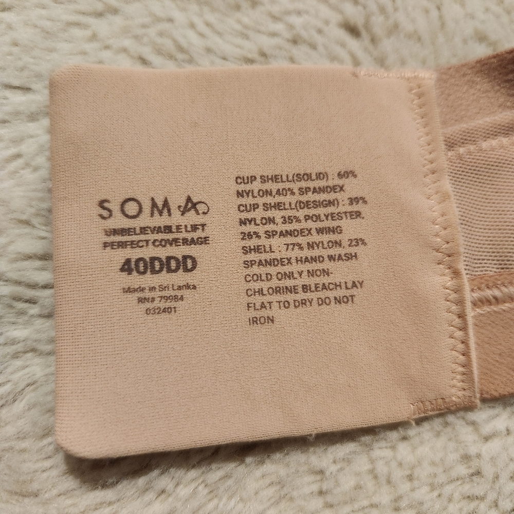 SOMA BRA SIZE 40 DDD Elegant Tan Women's Bra - Picture 6 of 8